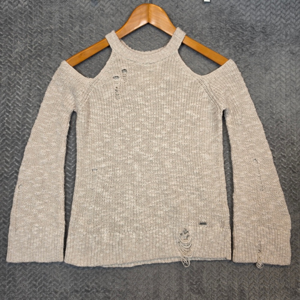 Hollister Womens Cold Shoulder Distressed Marled Knit Bell Sleeve Sweater XS